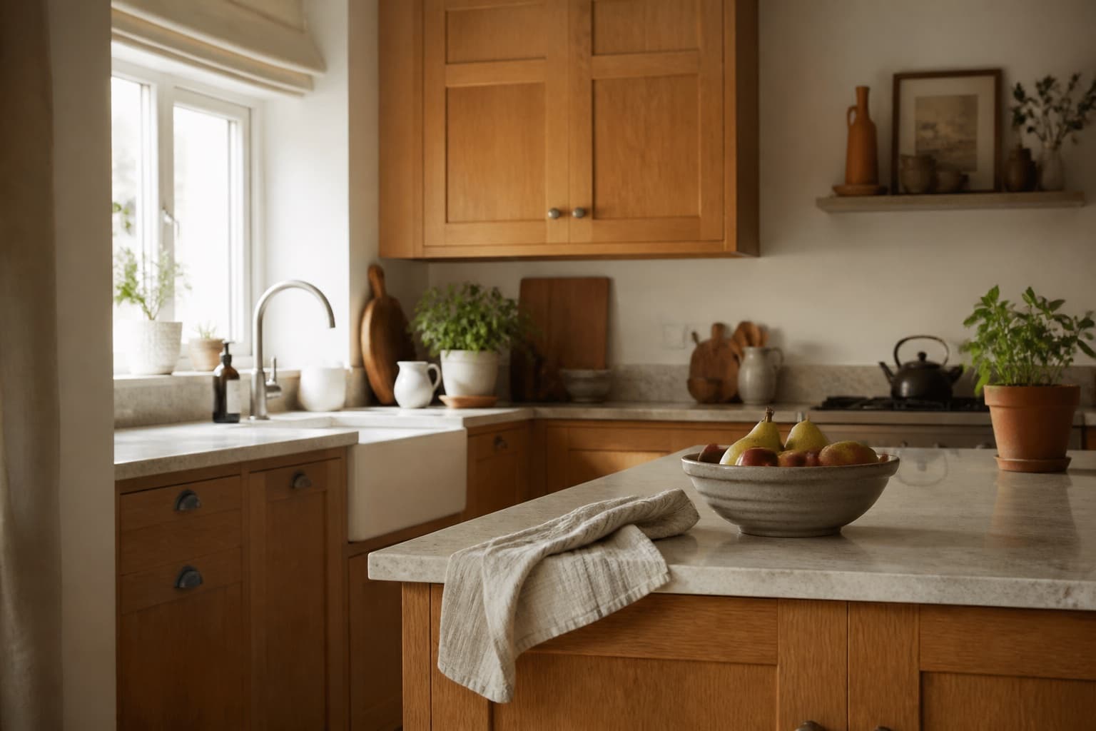A warm, practical kitchen with timber cabinetry