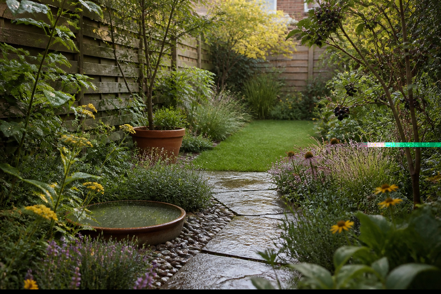 A small wildlife-friendly garden with layered planting